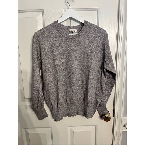 Ella Moss Gray & Pink Marled Knit Scalloped Crew Neck Sweater sz L - Picture 1 of 6